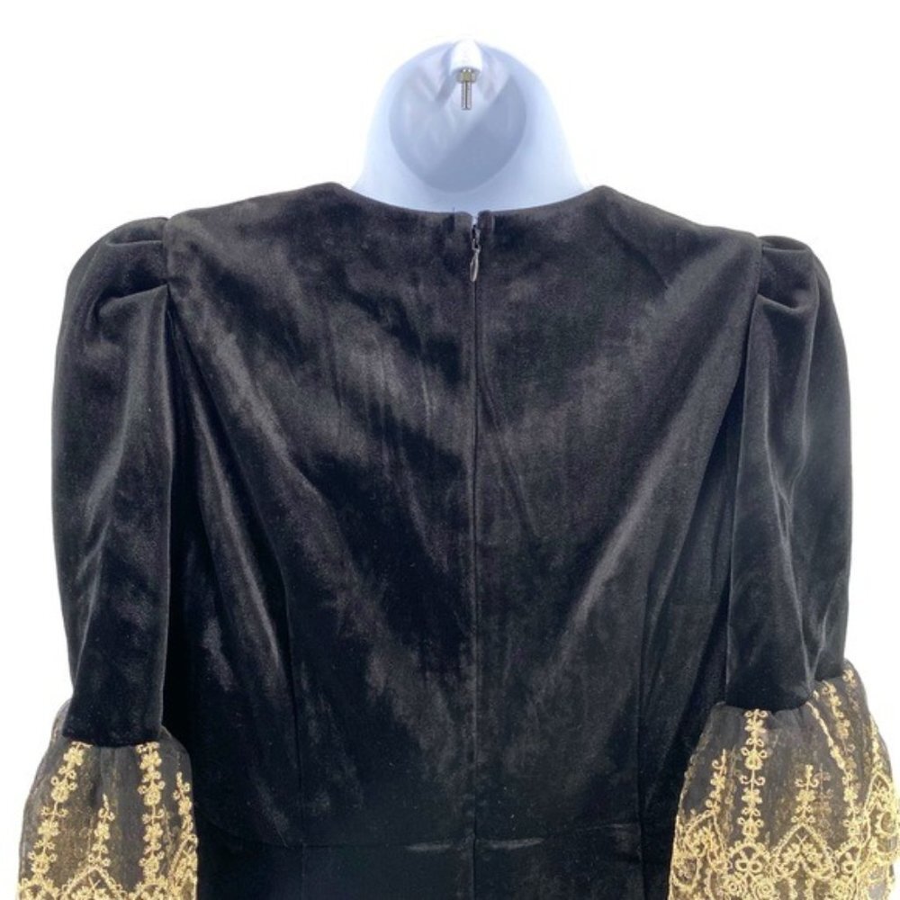 NEW Pomander Place Black Velvet Lillith Gold Embroidered Lace Maxi Dress Size M - Picture 11 of 14